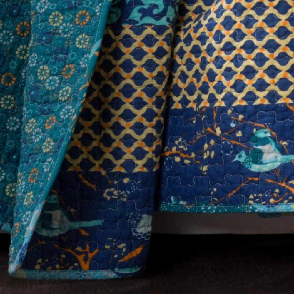 Boho Blue Birds Throw Blanket Bedspread Quilt - 50